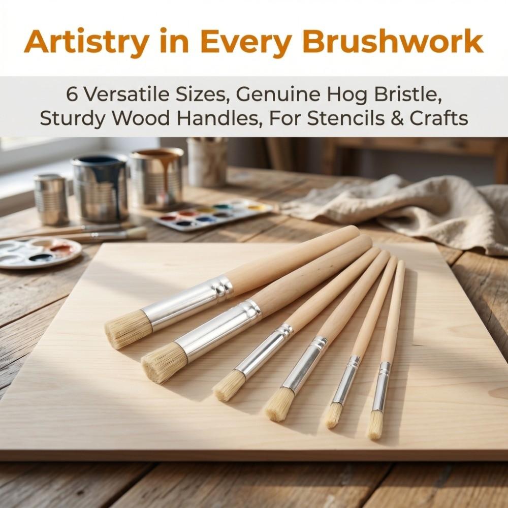 6PCS Round Shaped Round Head Brushes Stiff Hair Oil Painting Brushes Paint Brush Set Oil Painting