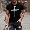 Summer Round Neck 3D Cross Print Top Fashionable Casual Short Sleeved Men's T-shirts