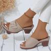 Summer new large size one-word fashion wear metal buckle sandals women's high-heeled slippers