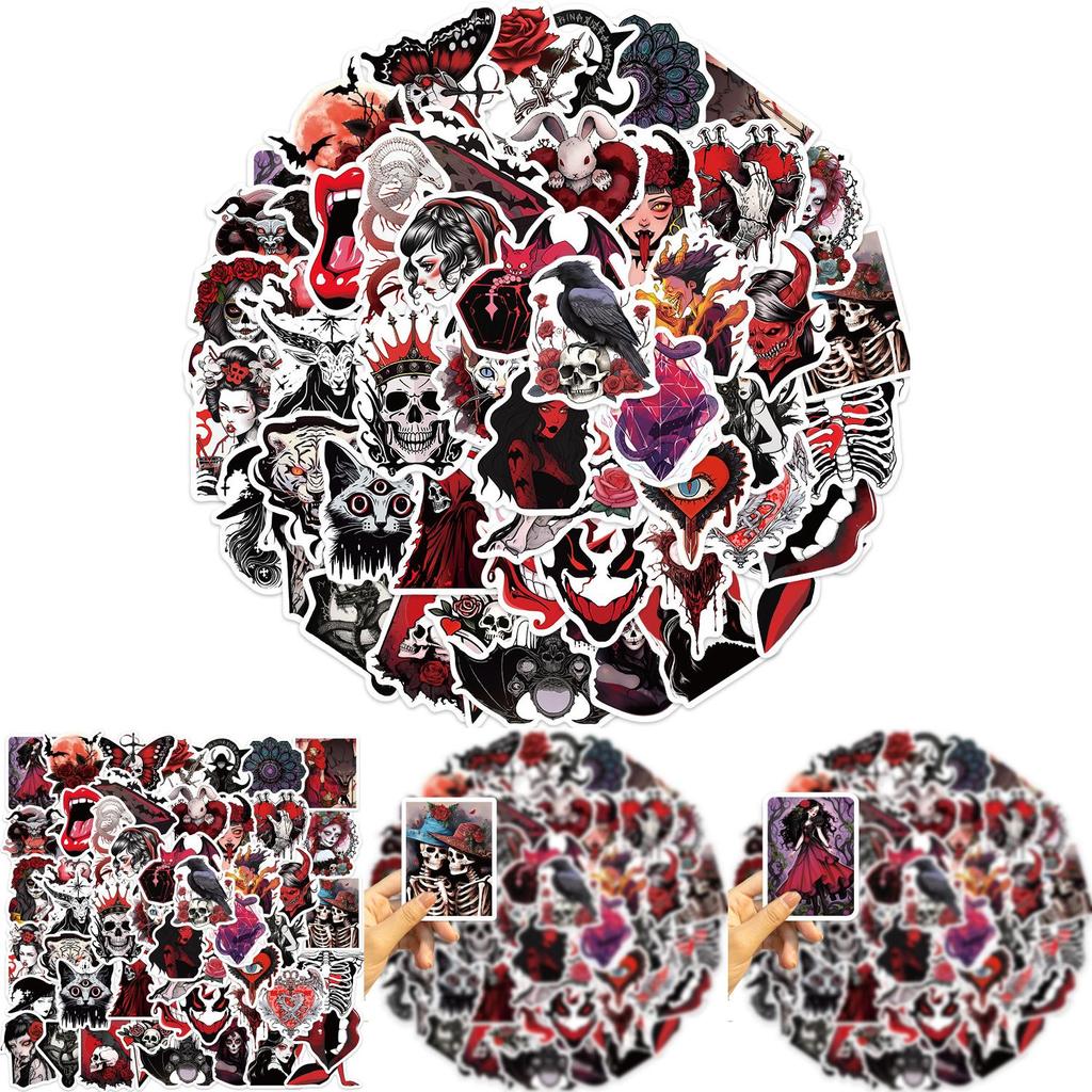 50 милых и водостойких стикеров с рисунками в стиле хоррор-черепа и девушки для украшения гитары, ноутбука и багажа