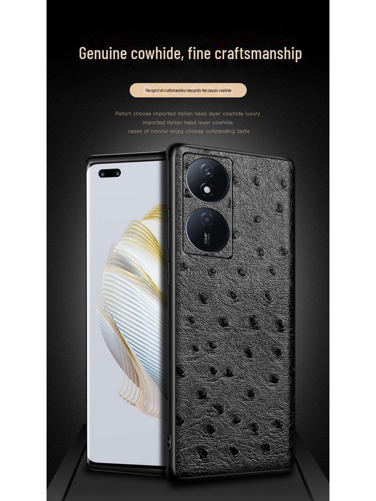 Защитный чехол Honor Play 50 из натуральной кожи с рисунком под страуса