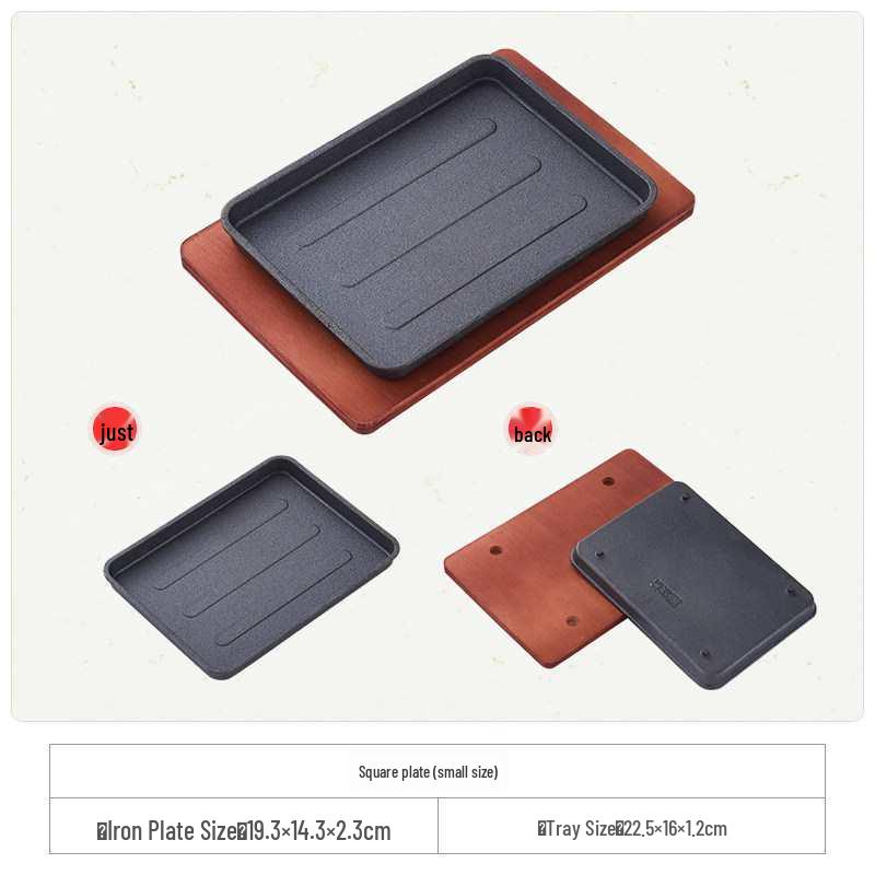 Cast Iron Rectangular Teppanyaki Barbecue Plate for Steak, Fish, and More