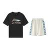 Li-Ning Graffiti Logo Print Round Neck Short Sleeve T-Shirt Comfortable Versatile Skin-Friendly Shorts Casual Sports Set AHSUB03-1+YKSV129-1