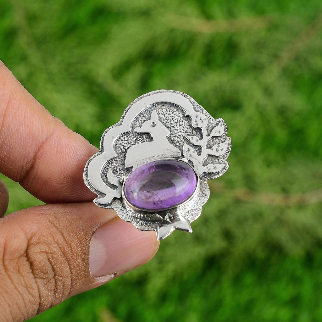 African Amethyst Stone Stackable Statement Bezel Ring Jewelry Sterling Silver