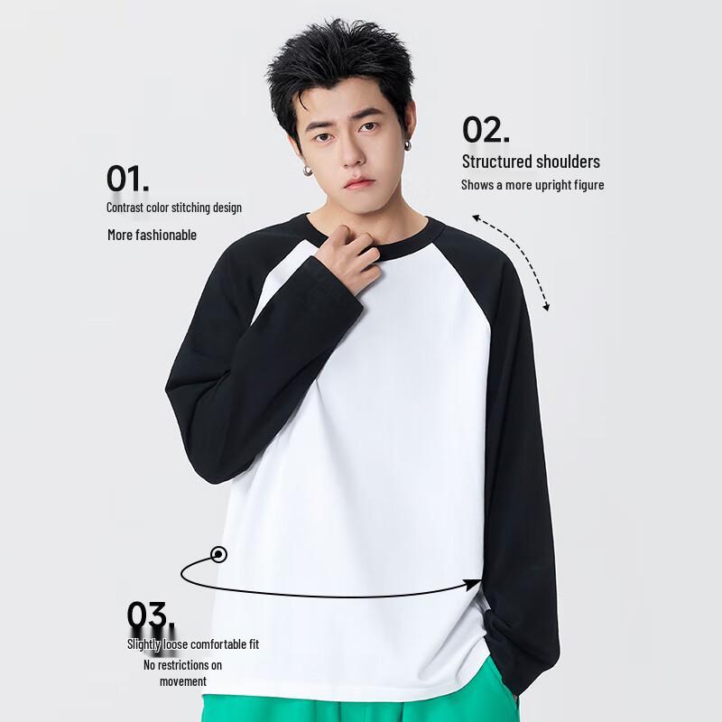 MINISO Men's American Retro Heavyweight Cotton Raglan Long-Sleeve T-Shirt