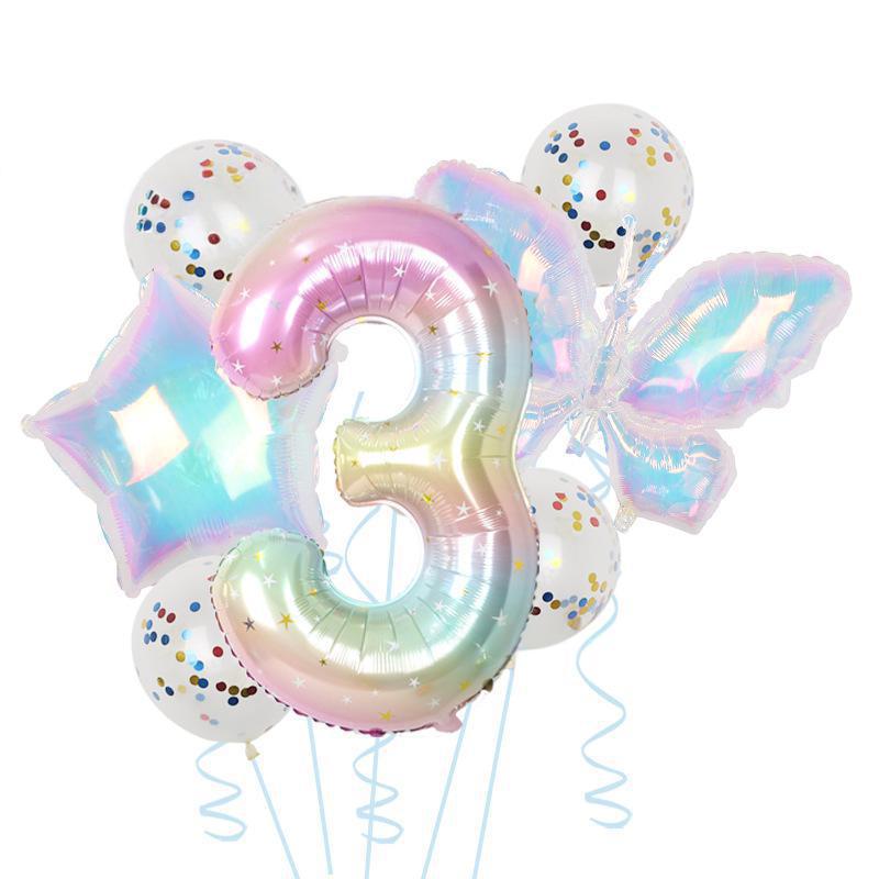 Красочный Прозрачный Шарик-Бабочка Цветные Блестки Латексный Набор Один Год 40 Дюймов Звездное Небо Цифровое Оформление для Вечеринки по Случаю Дня Рождения