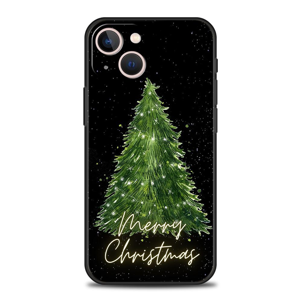 Роскошный мягкий чехол из ТПУ для iPhone 16 11 15 14 Pro MAX 12 13 7 8 Plus X XR XS SE 2022 Черный чехол Елка С Рождеством