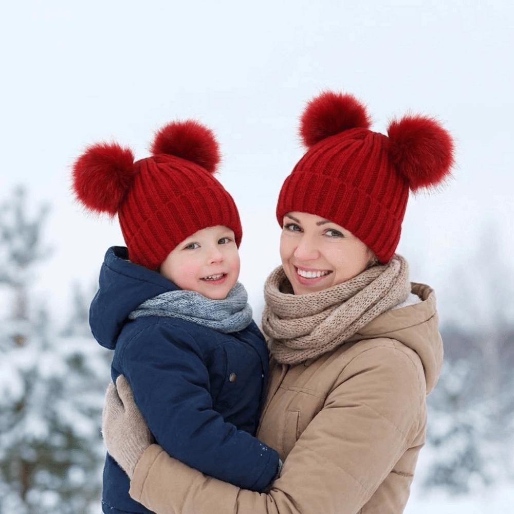 Solid Color Infant Beanie Plush Mother Kids Pullover Cap Cute Baby Knitted Hat  Winter Autumn