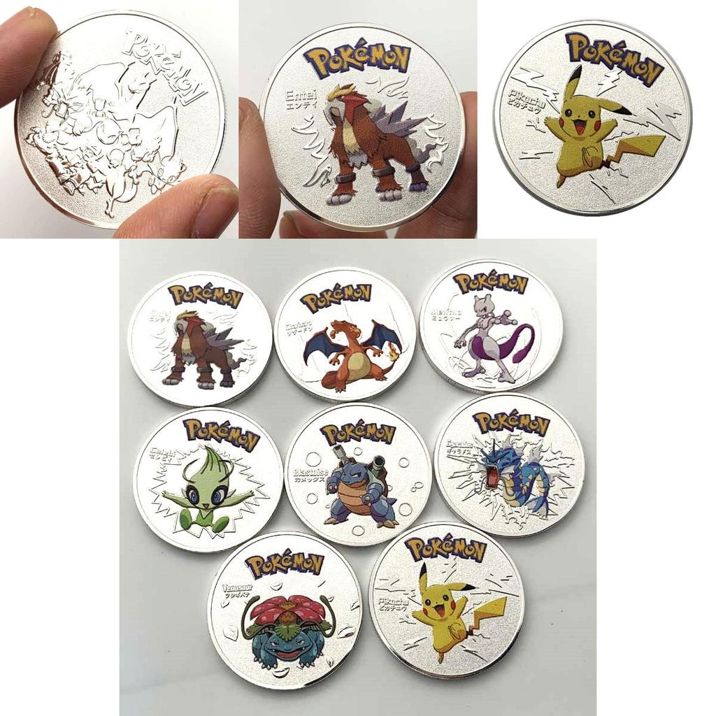 Красивая и изысканная коллекция монет Покемонов с Пикачу, Гаярадосом, Энтеем, Мьюту и Селеби