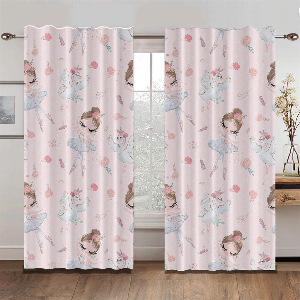 Lovely Parisian Dance Girl Princess Elf Pink Drapes Window Curtains Living Room Bedroom Decor Light Filtering Set Of 2 Made Polyester Area