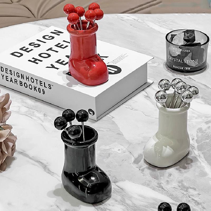 Рождественские сапоги Фруктовый набор вилок Роскошная Нержавеющая сталь Маленькая вилка Фруктовый знак Десерт Торт Вилка Настольный Декор для дома Украшения