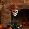 American Wilderness Skull Ornament Gothic Tree Topper with Cowboy Hat, Vintage Western Unique Tabletop Figurine Skeleton for Halloween, Spooky