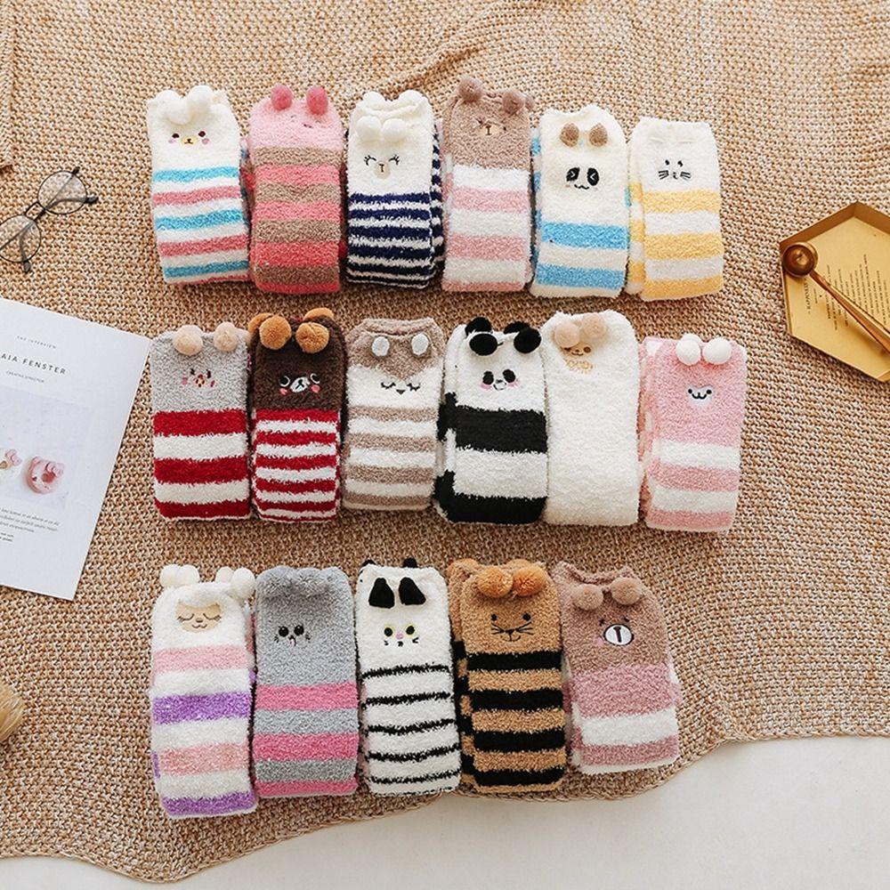 Зимние теплые моделирующие гольфы до колена 3D пушистые напольные носки милые коралловые флисовые носки женские
