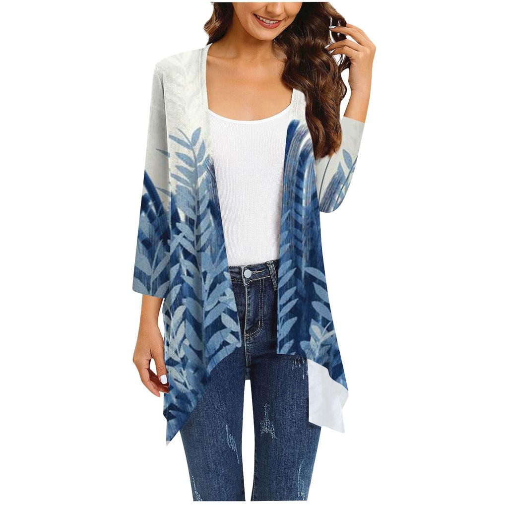 Женский кардиган неправильной формы с принтом, рукавами три четверти и карманной курткой