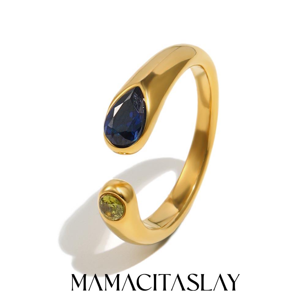 MamacitaSlay Нержавеющая сталь 316L Многоцветный циркон Открытое кольцо Покрытие 18 карат Золотом Водонепроницаемые украшения Женское минималистичное кольцо Подарок