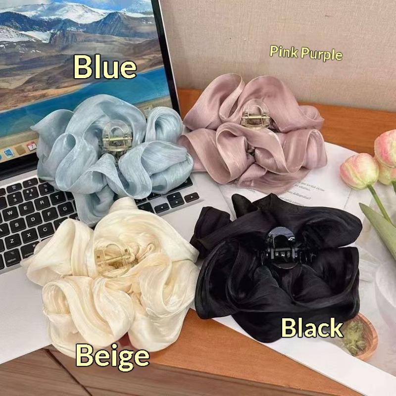 Korean Style Pleated Cloud Crab Claw Hair Clip Mesh Flower Bud Hair Clip Shark Clip Women Accessories