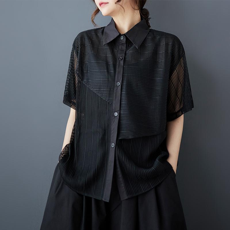 DIMANAF 2025 Весна Новая женская блузка Свободная однотонная базовая рубашка с коротким рукавом Винтажная рубашка Повседневные топы Футболки Большие размеры