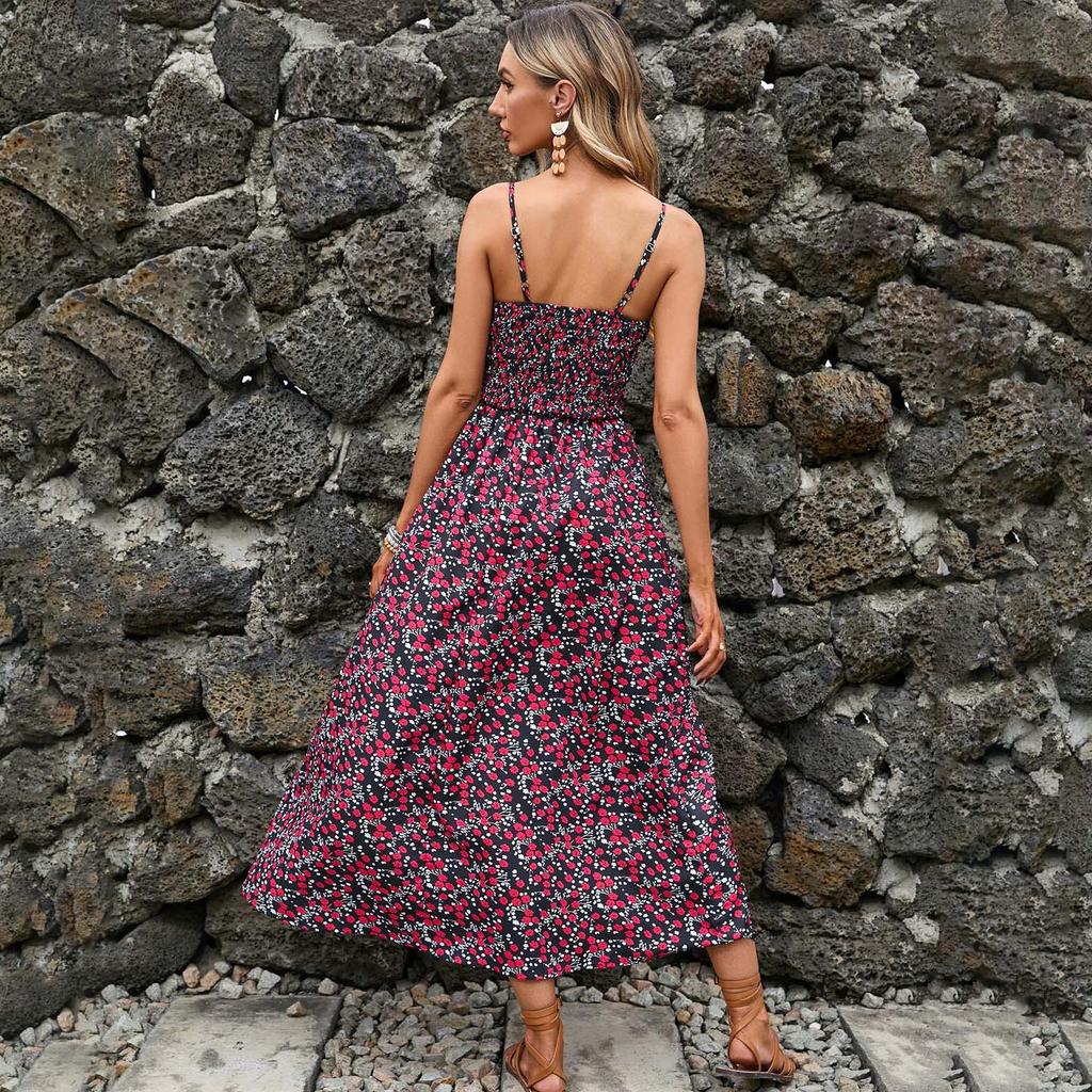 Женское летнее платье без рукавов с этническим принтом и высокой талией на шнуровке