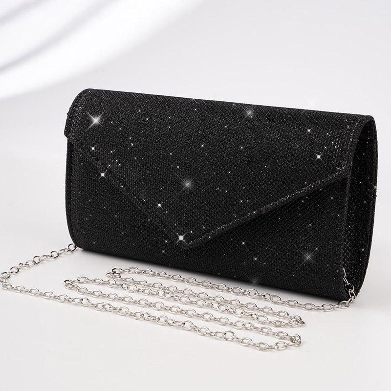 1PC Women Envelope Evening Bag Glitter Ladies Chain Shoulder Bags Shiny Silver Long Purse Female Wedding Party Clutches Mini Handbag