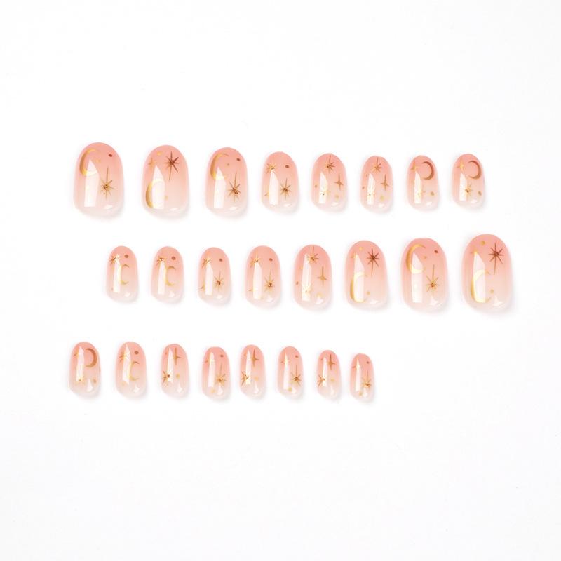 24 Pieces Wearing Nail Piece Star Moon Nail Patch Wearable Nail Piece Short Nail Piece False Nail