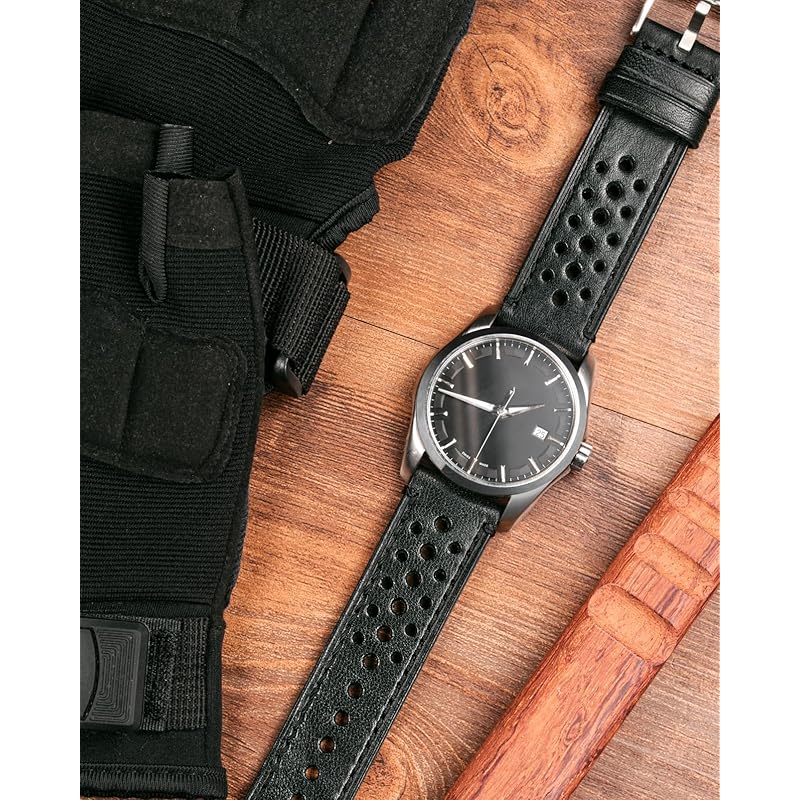 [hemsut h] ремешок для часов из натуральной кожи Перфорированный дизайн, мягкий и гибкий, быстросъемный ремешок из итальянской кожи растительного дубления