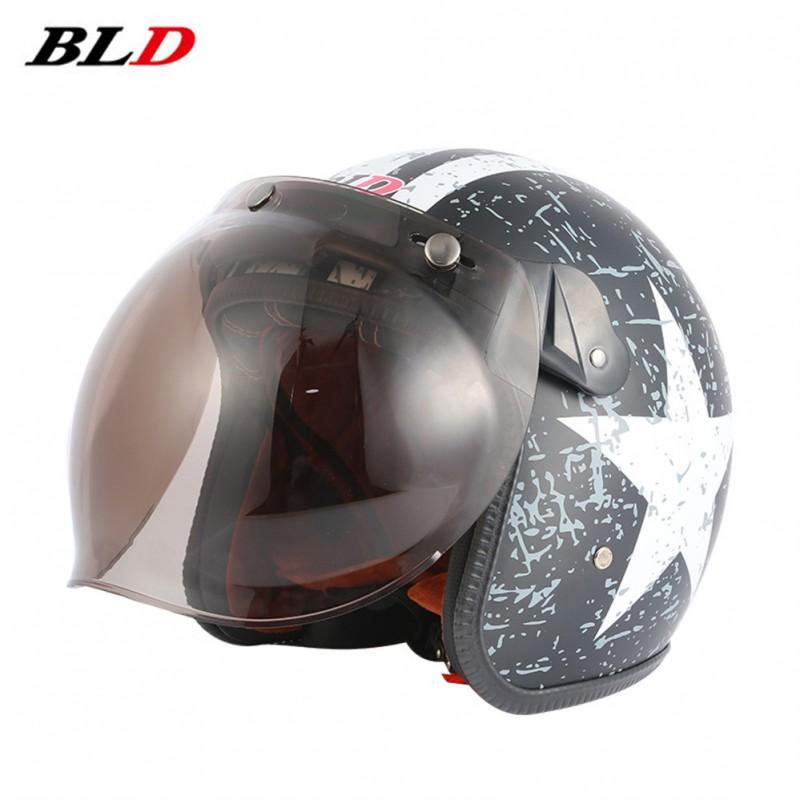 BLD Motorcycle Helmet 3/4 Open Face Men Women Universal Fit All Season Riding