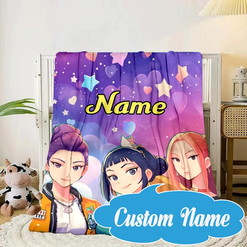 Custom Name KPop Cartoon Blanket bed sofa Blanket Flannel Blanket for Camping, Hiking, Picnic Essentials,gift for Fan family