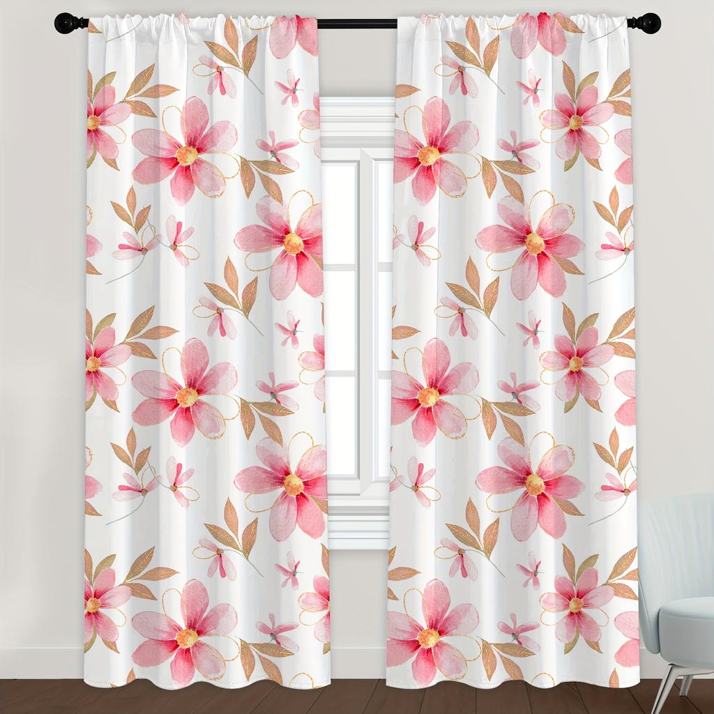 2pcs Sunflower Pattern Curtains, Rod Pocket Decorative Window Drapes Window Treatments For Bedroom Living Room Home Decoration