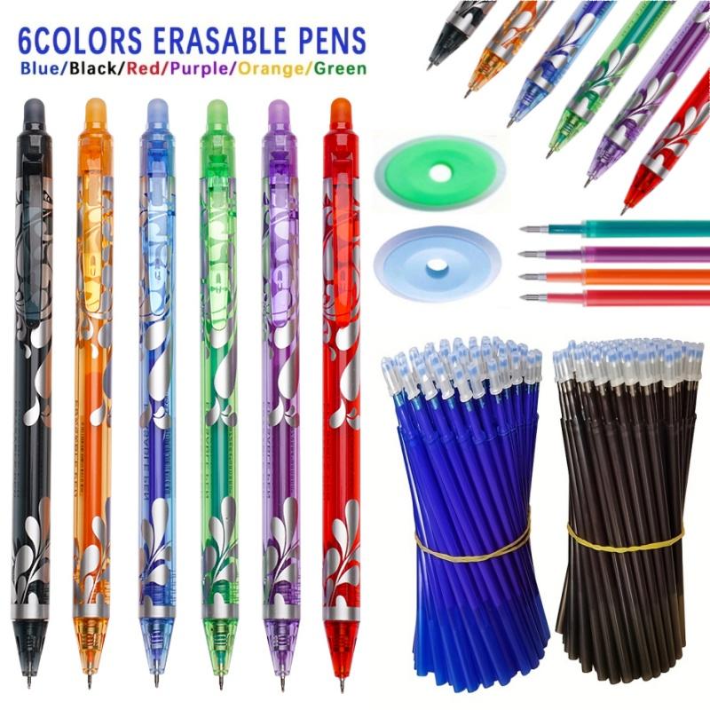 55pcs/set Gel Pen Press Type 0.5mm Erasable Gel Pen Set 6 Colors Washable Handle Magic Refills Rod Super Capacity Ink Writing Stationery