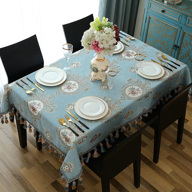 European Luxury Tassels Embroidered Tablecloth, Rectangular, Square, Round, Dining Coffee Table Cover, Party Event Decor