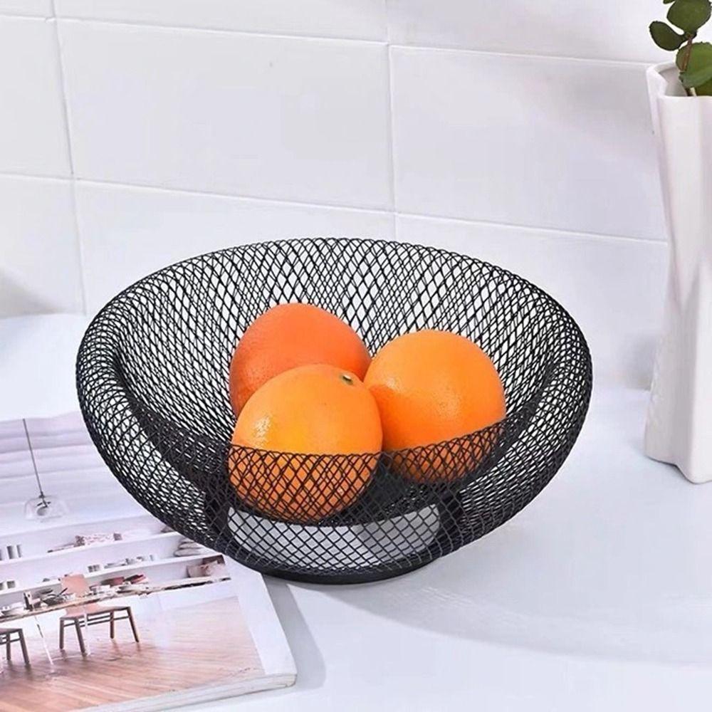 Black/Gold Mesh Fruit Snacks Basket Round Fruit Vegetable Basket Iron Art Fruit Basket Countertop