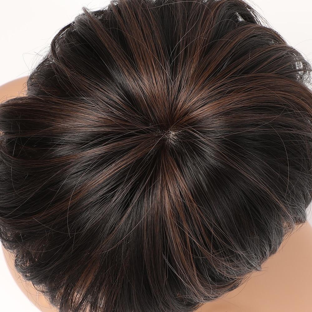 ALAN EATON Черно-коричневые синтетические парики с мелированием Короткие прямые парики для женщин Натуральные волосы Термостойкие парики с челкой