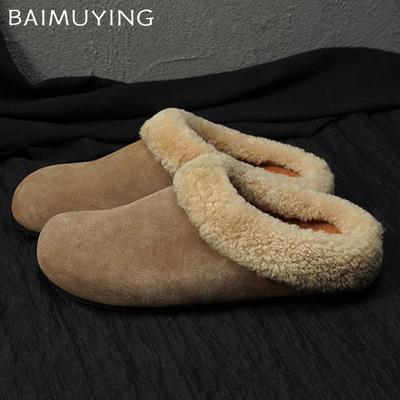 Меховые балетки женские хлопковые тапочки замшевые короткие плюшевые повседневные мюли обувь 2025 тренд теплые удобные домашние зимние новые женские туфли