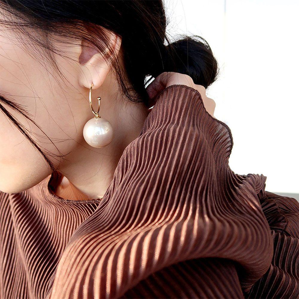 Pearl Large Round Pendant Bead Hoop Big Ball Dangle Earrings Jewelry Drop Earrings Stud Earrings