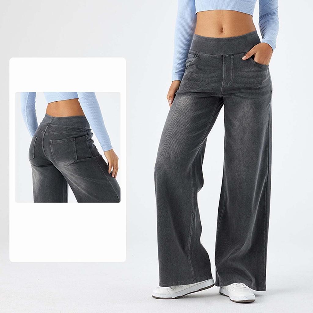 Большие размеры джинсовые широкие брюки для женщин с высокой талией, утягивающие, с несколькими карманами, прямые, свободные, повседневные брюки с изображением обезьяны и кошачьих усов