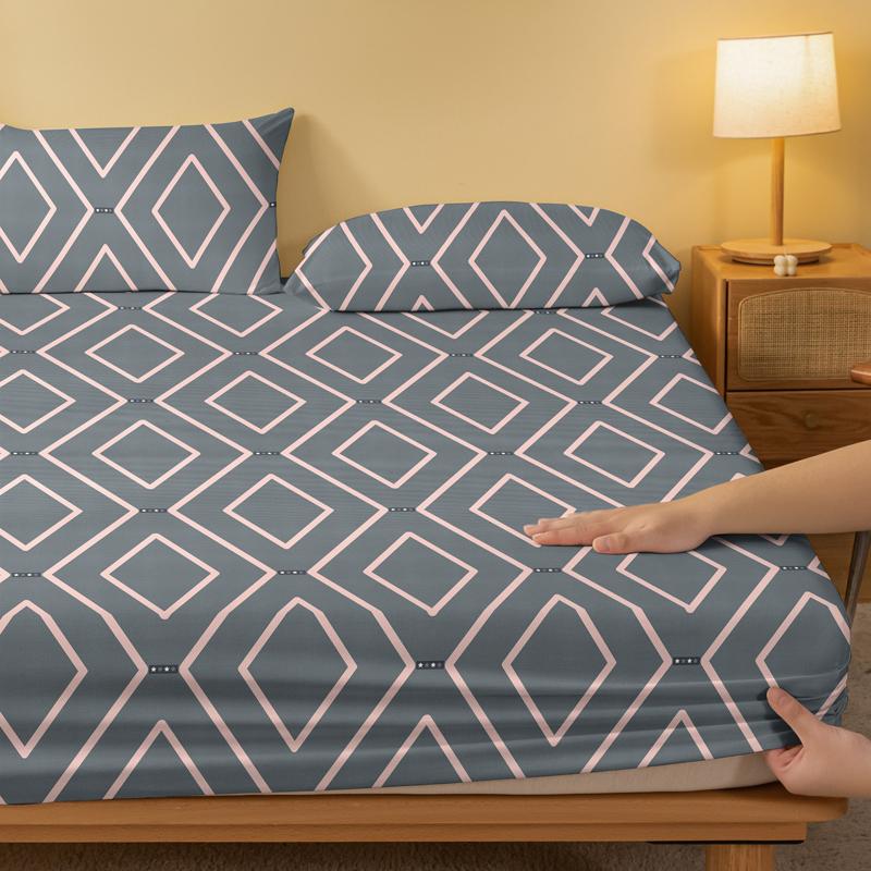 1 Simple Modern Geometry Printed Matte Fitted Sheet, Bedroom Printed Bed Cover, Bedding (Excluding Pillowcases)