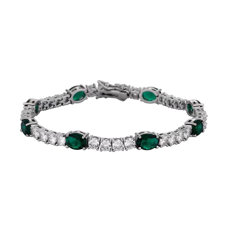 Factory Hot Sell Brass 6mm Hip Hop Jewelry Alternating Oval&Round Zircon Couple Style Fashion Luxury Tennis Bracelet