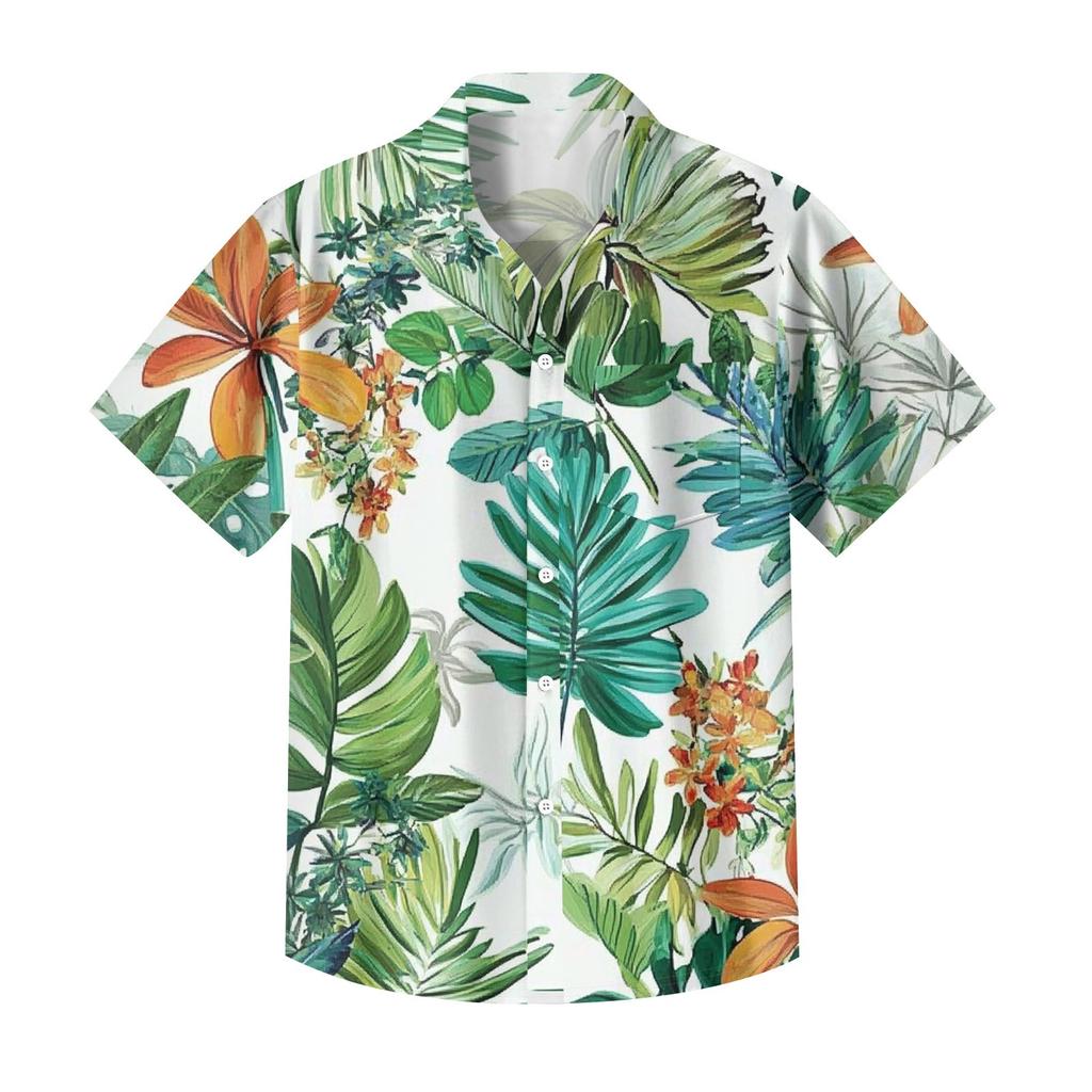 Мужская повседневная рубашка с короткими рукавами, облегающая, стильная, с гавайским принтом