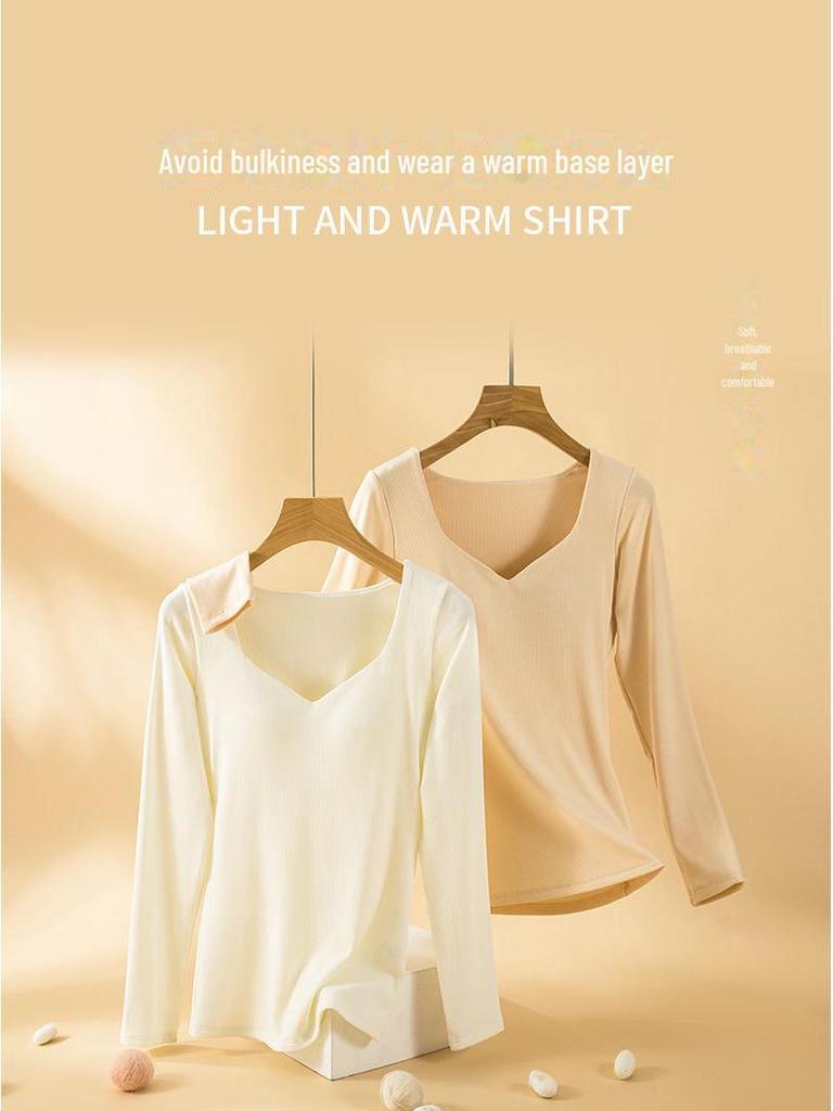 Женские теплые зимние топы с воротником-стойкой, накладками на грудь, двусторонним бархатом с начесом, бюстгальтером и нижней рубашкой из утолщенного немецкого бархата