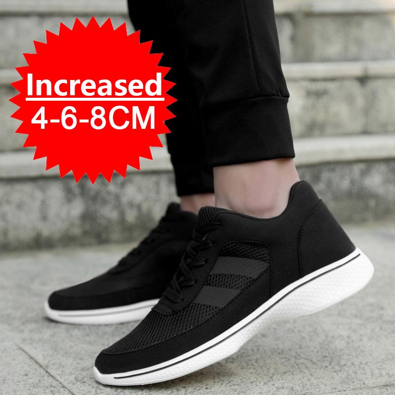 Men Mesh Elevator Shoes Height Increase Sneakers Shoes for Men's 8cm Sports Casual Shoes Invisible Inner Heightening Black Shoes