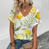 Футболки с персонализированным принтом фруктов, летние новые женские свободные футболки с короткими рукавами и V-образным вырезом больших размеров для повседневного ношения