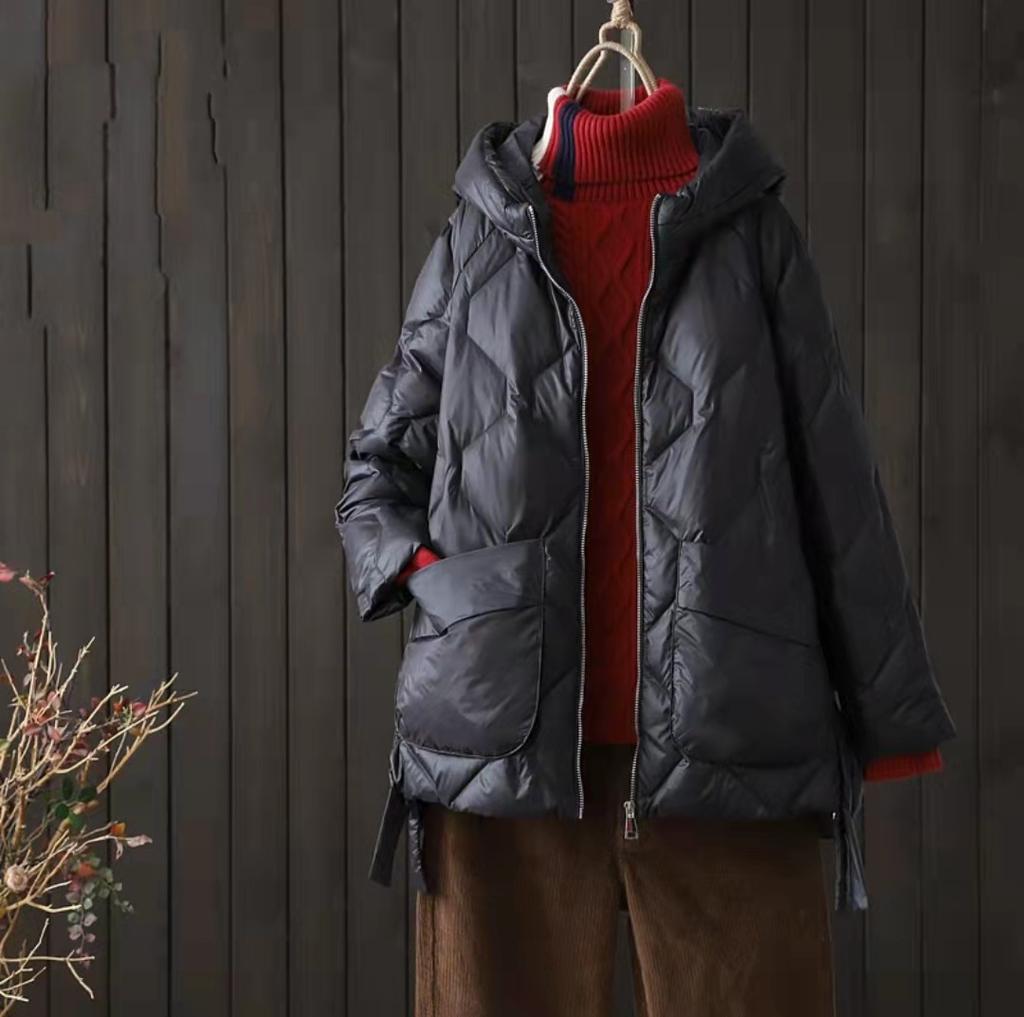 Winter Women White Duck Down Coat Casual Loose Light Down Outwear Hooded Zipper Puffer Parka Jacket