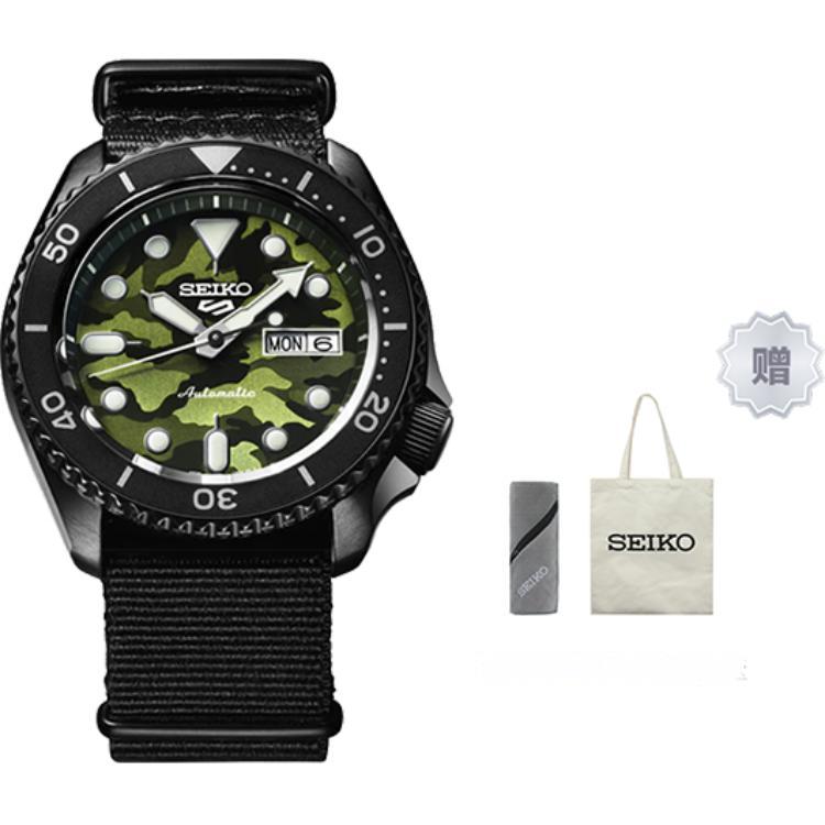 Seiko 5 Механизм с автоподзаводом Нейлоновый ремешок Часы Мужские Часы Зеленый циферблат SRPJ37K1