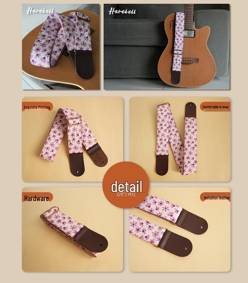 Spot Purple Paw Print Cotton Guitar Strap with Retro Buckle