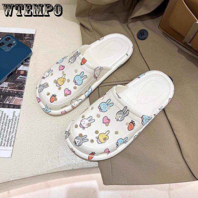 Шлепанцы из ПВХ, женская верхняя одежда, обувь с защитой от запаха, летние сандалии с мягкой подошвой, мультяшные сандалии, домашние тапочки для ванной комнаты с завернутым носком, уличные пляжные шлепанцы