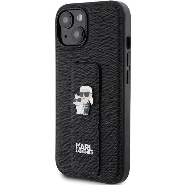 Karl Lagerfeld Чехол Gripstand Saffiano Karl&Choupette Pins для iPhone 15 - черный