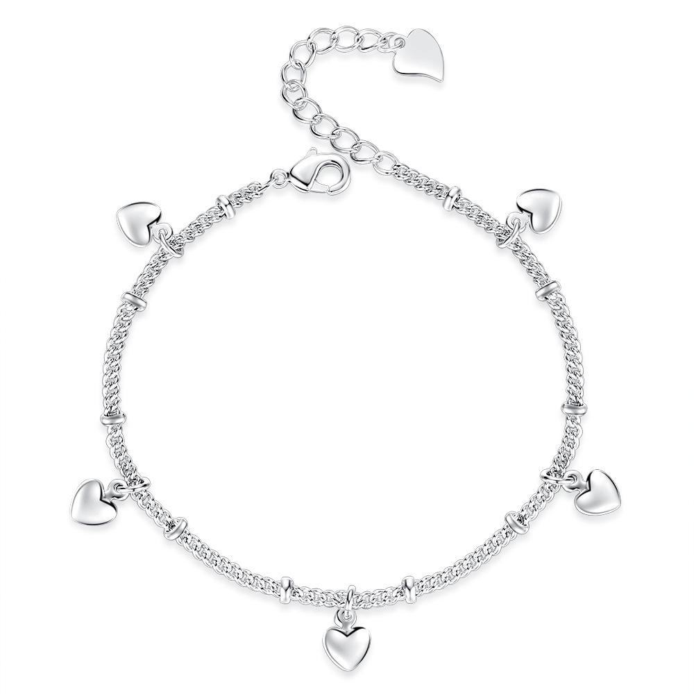 New Silver Plated Handicrafts Creative Bracelet Wholesale for Women's Fashion Heart Connecting Heart Shaped Water Diamond Heart Hand