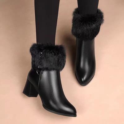 Женские зимние универсальные модные ботильоны из мягкой кожи на среднем каблуке, женские ботильоны на квадратном каблуке, бархатные хлопковые туфли большого размера 4