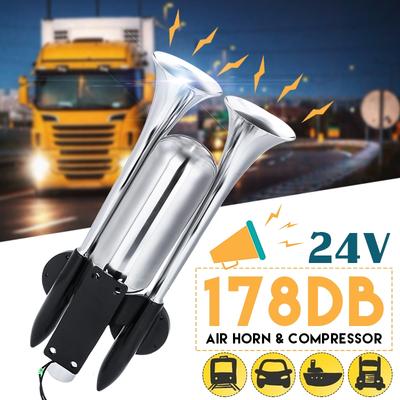 Высококачественная нержавеющая сталь 120 Гц 300 дБ Супер громкий двойной пневматический сигнал Двухтональная труба Комплект Dukes с компрессором Для автомобиля Грузовика Лодки Грузовика DC12/24В