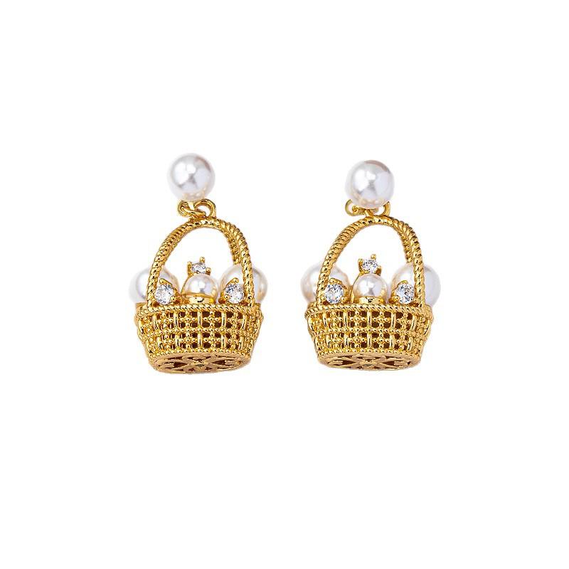 New popular ancient three-dimensional wealth gathering basket earrings necklace temperament advanced sense exquisite collarbone chain set